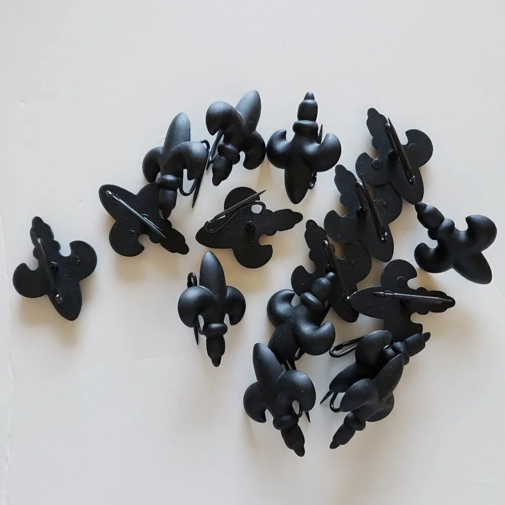 Fleur de lis Metal Curtain Hooks Pin-On Drapery Hooks Black Metal Set of 16